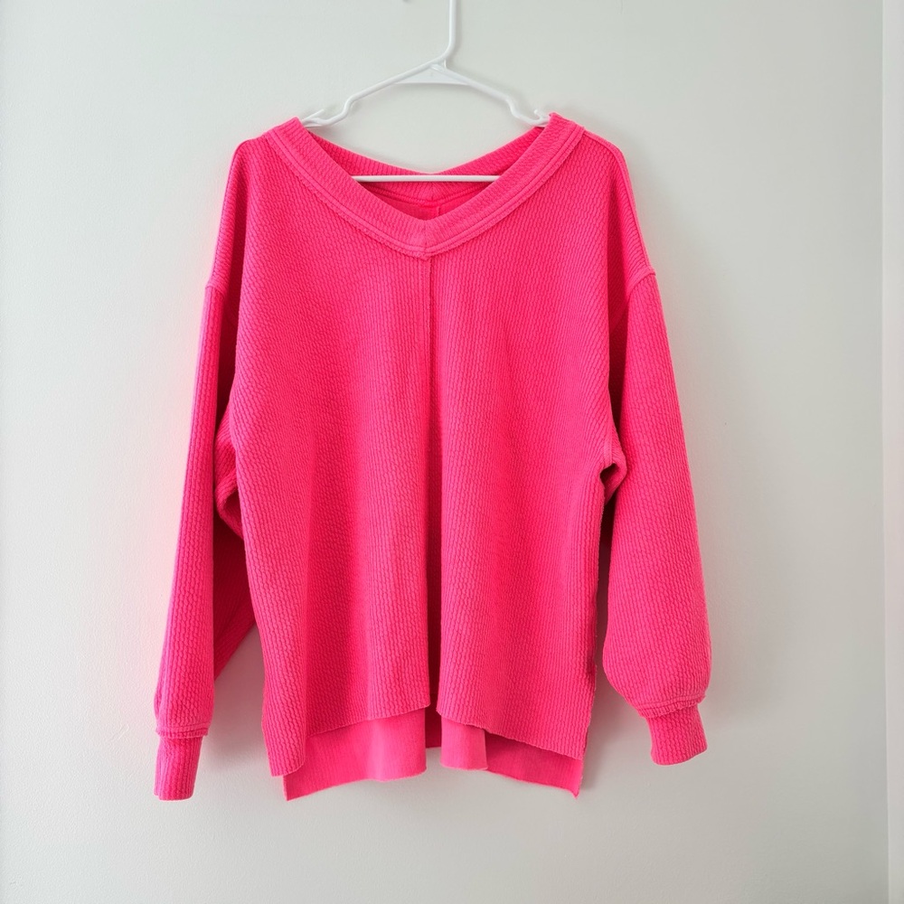 Aerie Hot Pink/Coral V Neck Sweatshirt